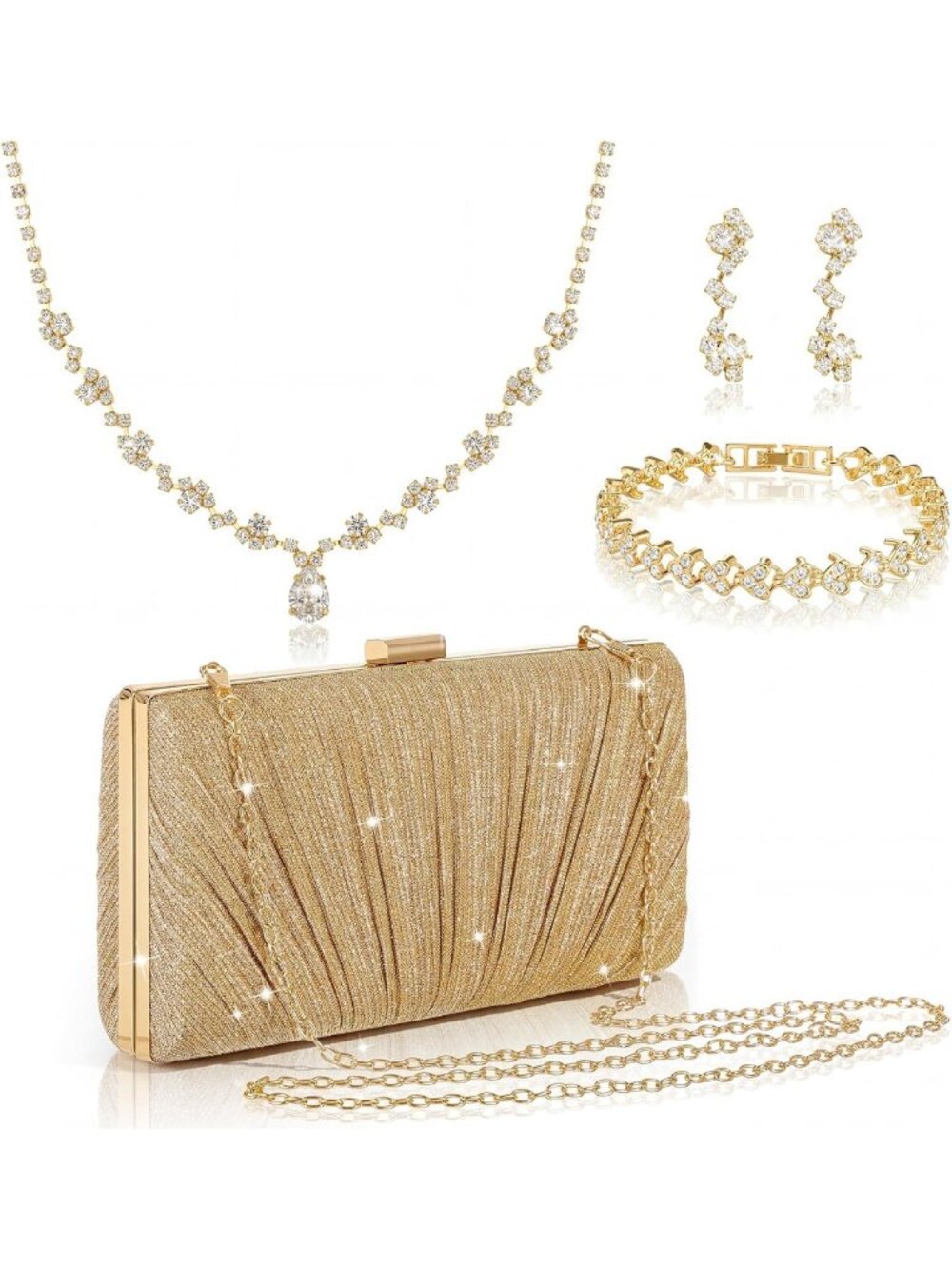 Chic 4-Piece Clutch Purse Set with Jewelry for Women - Stylish Evening